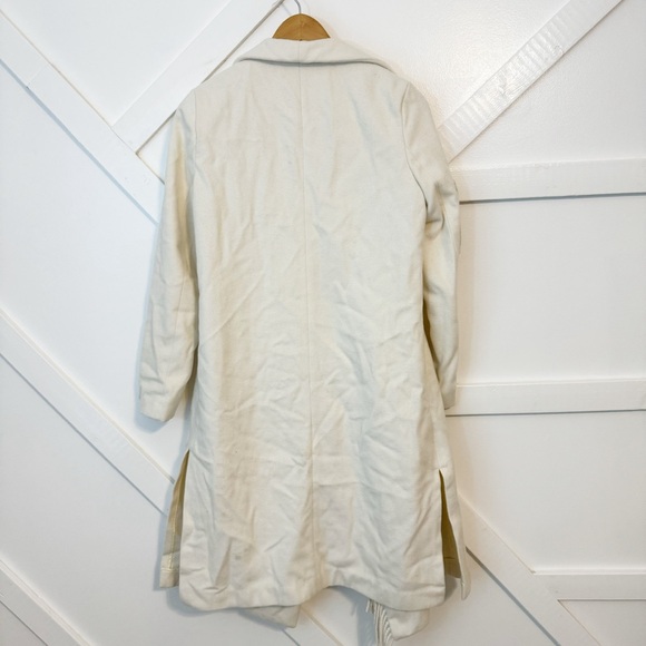 Milly Fringe Trim Long Sleeve Wool Blend Chunky Coat Cream Sz Small - Picture 5 of 8